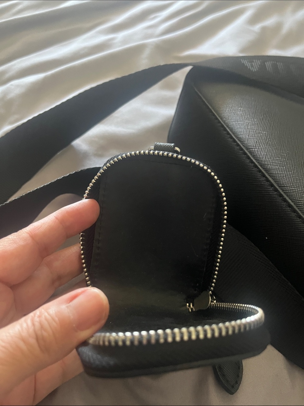 Prada Black Saffiano Mini Shoulder Bag with Detachable Pouch - Picture 6 of 6